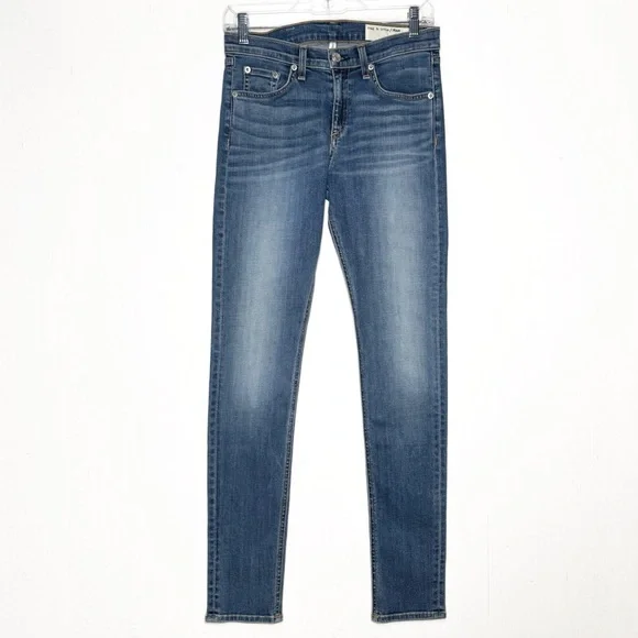 SOLD-Rag & Bone High Rise Vintage Wash Distressed Full Length Ankle Skinny Jeans - Picture 2 of 12
